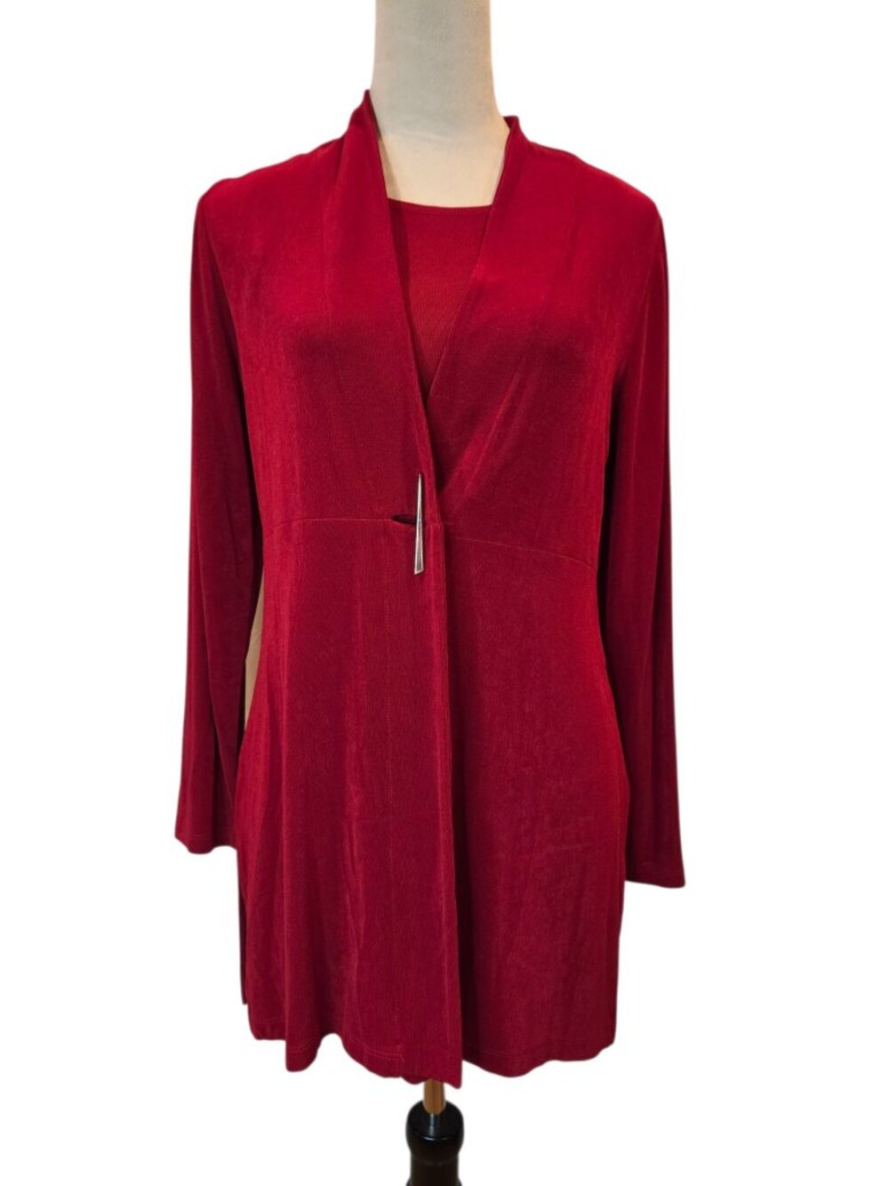 Chicos Travelers Jacket Tank 2-Piece Set Tank & Open-Front Jacket in Red